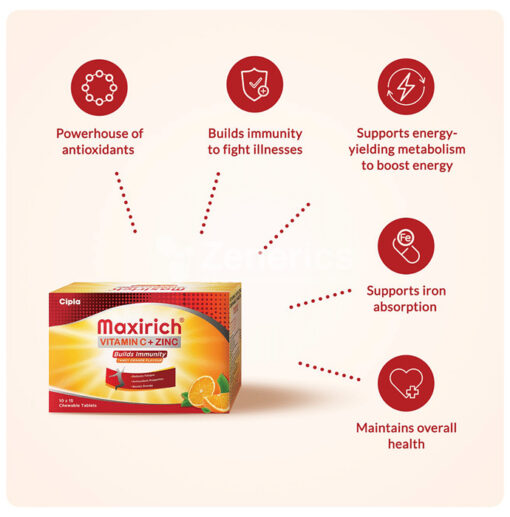Maxirich Vitamin C+Zinc Chewable Tablet Tangy Orange - Image 3