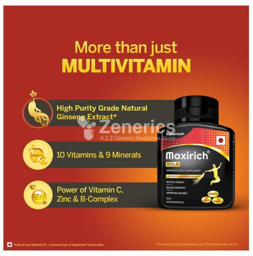 Maxirich Gold Advanced Daily Supplement-Multivitamin with Ginseng Extract for Energy & Immunity Soft Gelatin Capsule - Image 4