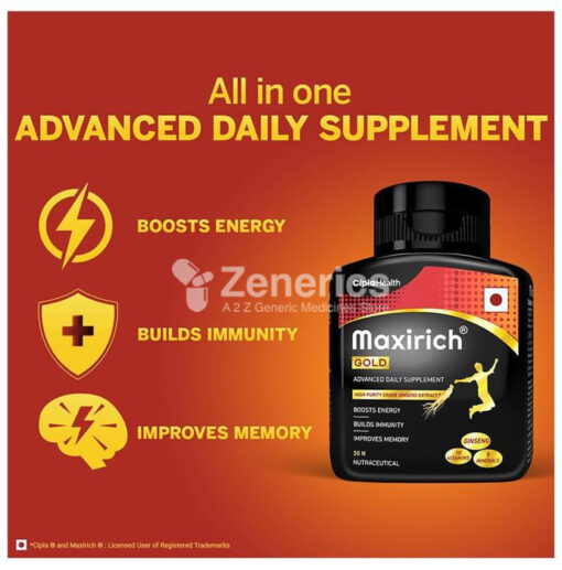 Maxirich Gold Advanced Daily Supplement-Multivitamin with Ginseng Extract for Energy & Immunity Soft Gelatin Capsule - Image 5