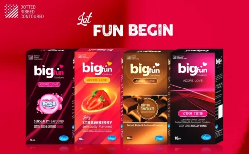 Bigfun Dotted, Ribbed & Contoured Condom Juicy Strawberry - Image 4