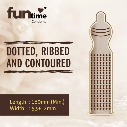 Funtime Dotted, Ribbed & Contoured Condom Rich Coffee - Image 6