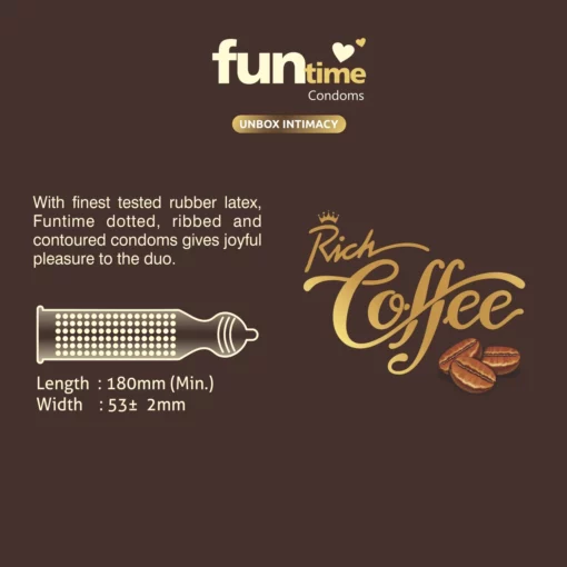 Funtime Dotted, Ribbed & Contoured Condom Rich Coffee - Image 7