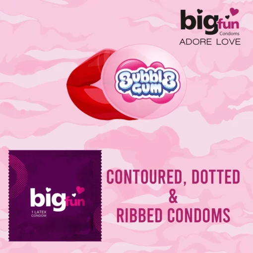 Bigfun Dotted, Ribbed & Contoured Condom Bubblegum - Image 4