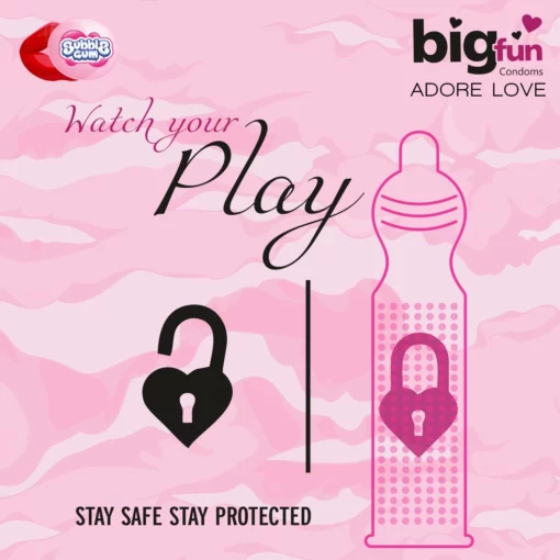 Bigfun Dotted, Ribbed & Contoured Condom Bubblegum - Image 5