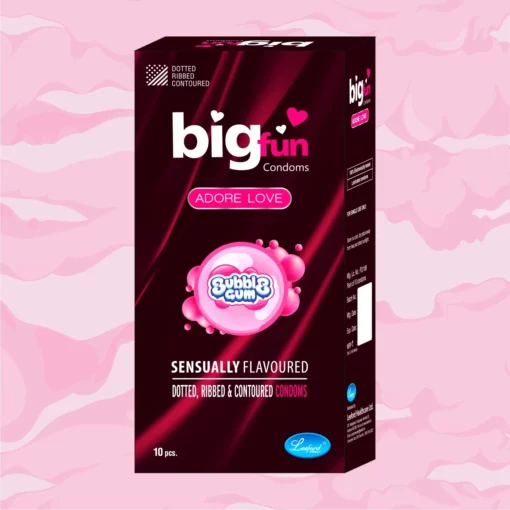 Bigfun Dotted, Ribbed & Contoured Condom Bubblegum - Image 6