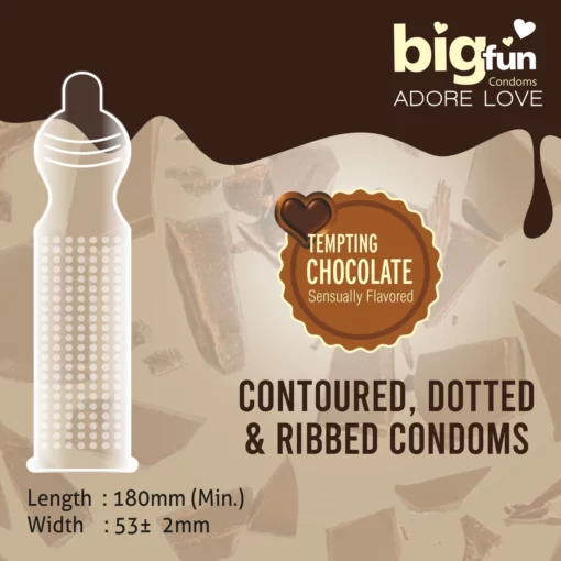 Bigfun Dotted, Ribbed & Contoured Condom Tempting Chocolate - Image 5
