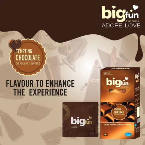 Bigfun Dotted, Ribbed & Contoured Condom Tempting Chocolate - Image 2