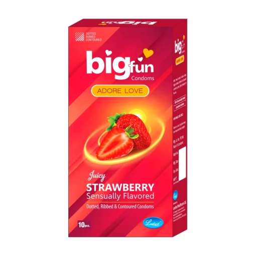 Bigfun Dotted, Ribbed & Contoured Condom Juicy Strawberry