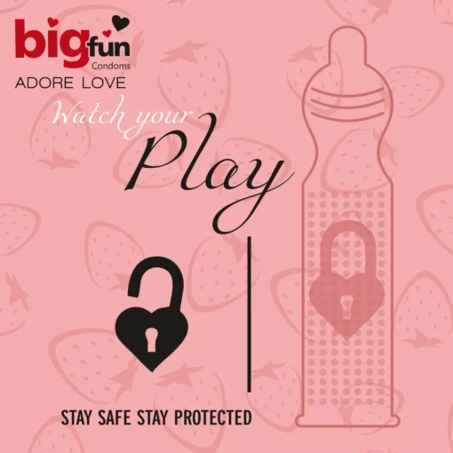Bigfun Dotted, Ribbed & Contoured Condom Juicy Strawberry - Image 5