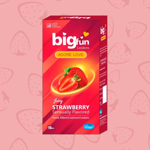 Bigfun Dotted, Ribbed & Contoured Condom Juicy Strawberry - Image 6