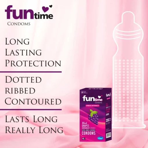 Funtime Dotted, Ribbed & Contoured Condom Black Grapes - Image 4