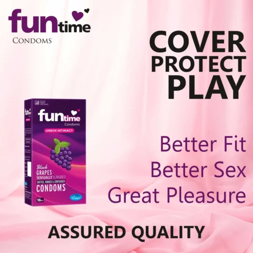 Funtime Dotted, Ribbed & Contoured Condom Black Grapes - Image 3