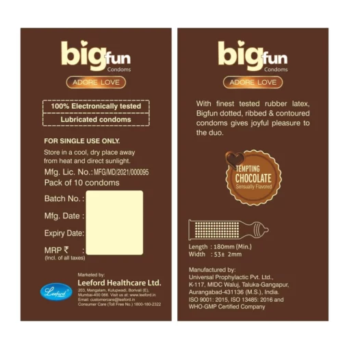 Bigfun Dotted, Ribbed & Contoured Condom Tempting Chocolate - Image 3