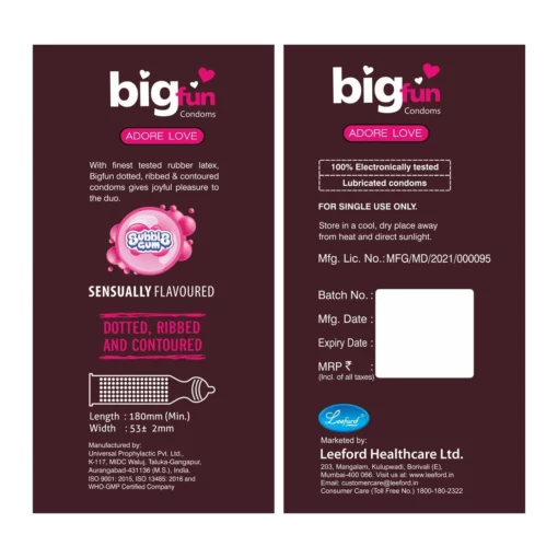 Bigfun Dotted, Ribbed & Contoured Condom Bubblegum - Image 2