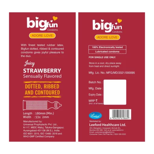 Bigfun Dotted, Ribbed & Contoured Condom Juicy Strawberry - Image 8