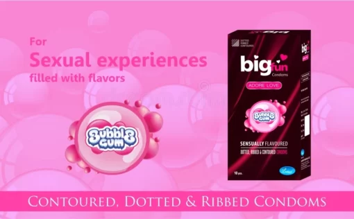 Bigfun Dotted, Ribbed & Contoured Condom Bubblegum - Image 9