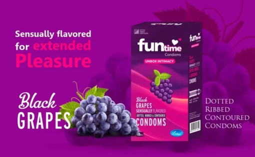 Funtime Dotted, Ribbed & Contoured Condom Black Grapes - Image 6